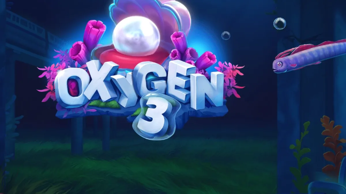 Tangkapan layar permainan slot Oxygen 3 menampilkan reruntuhan kota bawah laut dan karakter kartun akuatik.
